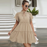 V-neck Lace Up Chiffon Summer Dress For Women Casual Butterfly Sleeve Loose A-line Mini Dresses Femme Holiday Party