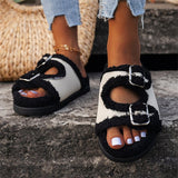 Bottom Buckle Lamb Hair Slippers Women 2025 New Plus Fur Slippers Outside Wearing Lazy