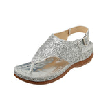 Zingj Sandals Summer New Thick Slope Heel Sandals Clasp Leisure Sequins Retro Large-Size