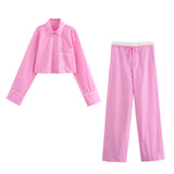 New Rolled-Edged Poplin Shirt Rolling-Edged Pajamas Style Pants