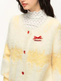 Yellow Stripe Red Buttoned Knitted Cardigan- Outfit
