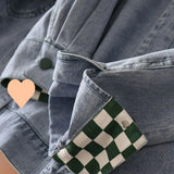 Zingj 2024 New Korean Version Denim Jacket Women's Versatile Fashion Fashion Splicing Plaid Jacket Jacket Women Fashion-Outfit