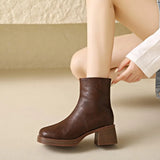 Platform Ankle Boots Thick Heel 2025 New British Style Retro Nude Boots High Heel Round Martin Boots