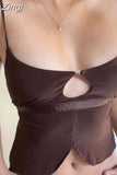 2023 Sexy Women Summer Low Cut Mini Vests Tank Solid Sleeveless Backless Tie-up Hollow Out Camis Y2K Streetwear