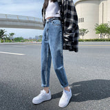 Zingj Jeans Women's Fall Women 2024 New High Waist Slim Versatile Loose Straight Dad Turnip Pants-Outfit