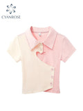 Women T Shirts 90s Girls Sexy Heart Hollow Out Crop Top Aesthetic Casual Vintage Short Sleeve Tee Top Summer Streetwear