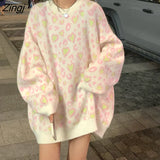 Leopard Sweater Women Hip Hop Long Sleeve Oversize Pullover Female Tops Korean Style Casual O-Neck Loose Knitted