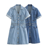 Spring Denim Waist Short-Sleeved Mini Dress