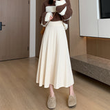 Zingj Thick Knitted Skirt For Women In Winter Thick, Medium And Long Style, High Waist, Light Ripe A-Shaped Skirt, Wool Pleated Skirt, Long