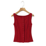Buttoned Lace Trim Tank Top-Outfit