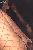 Women Crystal Rhinestone Stockings Black White Red BIG Fishnet Net Mesh Diamond Pantyhose Stockings Tights