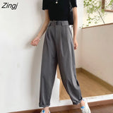 Pants Women High-waist Wide-leg Loose Korean Style Draped Chic All-match Solid Office Lady Elegant Fashion Ulzzang New