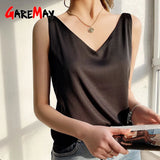 Women's Blouses New Summer Casual V Neck Basic Satin Blouse Top 2023 Loose White Office Green Silk Blouses for