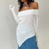 2025 New French Open Shoulder Long Sleeve Design Knitting Wool Repair Outside The Dress