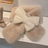 Sweet Hot Girl Pink Bow Neck Scarf Women's Autumn/Winter Faux Fur Cute Fury Scarf Fashion Female Trendy