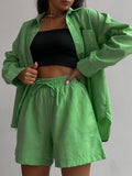 Casual Shorts Tracksuit Long Sleeve Womens Shirts And Hot Waist Shorts Two Pieces Cotton Linen Suits Ladies