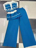 2024 New Stripe Sleeveless Knitted Vest Top + High Waist Wide Leg Pants Suits Two Piece Set For Women Casual
