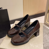 Zingj Black High Heels Women Spring 2024 New French Thick Heel Small Leather Shoes British Style Mary Jane Women's