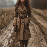West Autumn And Winter Double Buckle Wind Coat Women's