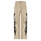Zingj Waste Earth Wind Splash-Ink Print Loose Wide Leg Straight Leg Casual Pants 2024 Summer New