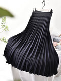 Designer Women Spring Autumn Elegant Chic Solid Pleated Skirt High Waist Luxury Fashion With Elastic Female