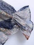 2022 Fashion With Bow Printed Loose Gathered Shirts Vintage V-neckline Long Sleeve Ruffled Female Blouses Blusas Chic