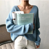 Zingj Sense Hem Irregular Sweater Women's Black V Pilotage Style Vintage Loose Black Top Pullover