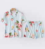 Pajamas Pants Set Viscose Peony Flower Short-sleeved Pyjamas Cardigan Print Home Clothes Suit Ropa Verano Mujer Pjs