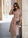 Zingj Wise Hot Style Autumn And Winter Contracted Long Sleeve Suit Collar Tie With Wool Coat Women's