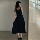 Zingj Chic Summer French Hepburn Wind Square Collar Dew Collarbone Waist Show Thin Big Pendulum A Line Dress