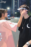 Sleeve T-shirts Printed Reflective Couples Harajuku Streetwear Hip-hop Stylish Simple Korean Popular Unisec Clothes