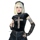 High-Necked Cross Perspective Short-Sleeved T-Shirt Dark Wind Summer Slim And Spicy Girl Blouse