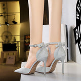 Zingj Hollow High Heels Fine Heel High Heel Shallow Pointed Hollow Out One Word Belt Back Bow