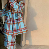 Hot Girl Retro Elegant Suit Women's Winter Lapel Woolen Jacket Plaid Long Skirt Two-piece Set Fashion Female