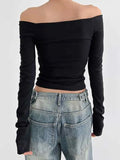 black slim long sleeve top with off