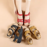 New Sandals Women's Slope Heel Magic Buckle Hollowed-Out Large Size Leisure Sandals
