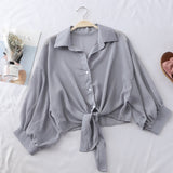 Woman Blouses Sparkles Shinning Chiffon Shirts Button Up Women's Blouse shirts Tied Up Waist Transperant