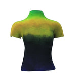Gradient Waffle Texture High Neck Short Sleeve Top-Outfit