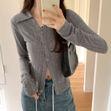 Straightens The Shoulder Knitted Cardigan Jacket, A New Slim, Striped Long-Sleeved Blouse In Early