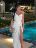 Out Women Midi Beach Dress White One Shoulder Sleeveless 2024 Summer Y2K Sexy Dresses Bodycon Party