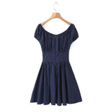 New Autumn Style Square Collar Bubble Sleeve Slim Mini