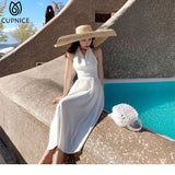 2022 Summer French Elegant Halter Midi Dress for Women V Neck Retro Beach Holiday Robe Sleeveless Backless New
