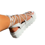 Women's Shoes 2023 New Summer Tie Flat Net Red Tide Pure Color Muffin Thick Soles Large Roman