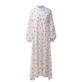Zingj Print Dress Women 2024 Spring And Summer Stitching Long-Style Lantern Sleeve Cotton Dress
