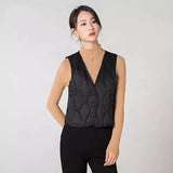 90 White Duck Down Vest Female 2024 Winter New Slim Light V Collar Inside The Vest-Outfit