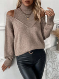 And Winter Women's Knitted Shoulder Half-High-Neck Solid Color Thread Temperament Casual