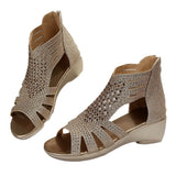 Zingj 2023 Summer New Large-Size Slope Heel Diamond Roman Sandals Women's Zipper Leisure