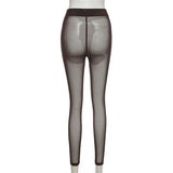 Mesh Sheer See Through Women Leggings Pants High Waist Striped Patchwork Leggings Skinny Pencil Pants Trousers