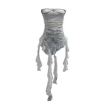 Gothic Lace Tective Sexy Sleeveless Top Irregular Ribbon Decor Punk Wrap Chest Vest