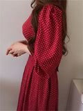 Women Fashion French Vintage Maxi Dress 2022 One Piece Ladies Dot Print Vestdios Femme Porm
